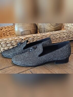 Kurt Geiger Black & Silver Shimmer Slip-On Statement Loafers Men's Sz 11 NWT